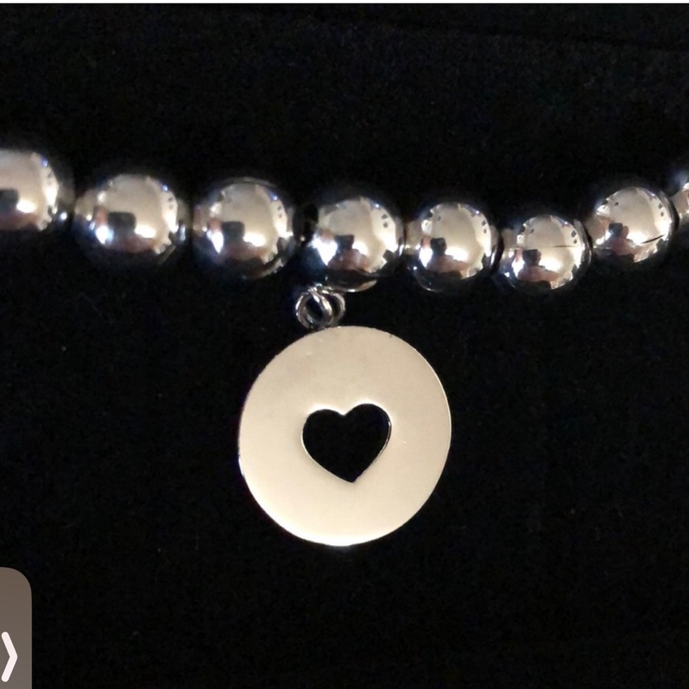 Stainless Steel Silver Heart Charm Beaded Bracelet New in Box